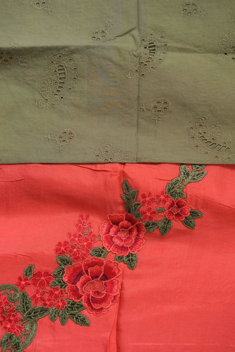 Rust red silk patch work saree