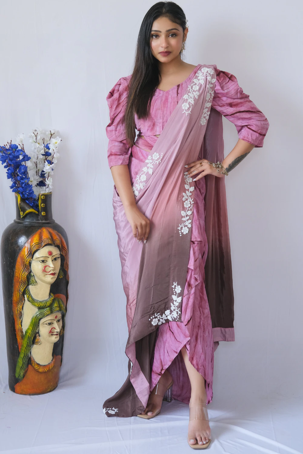 Onion pink draped dhoti set