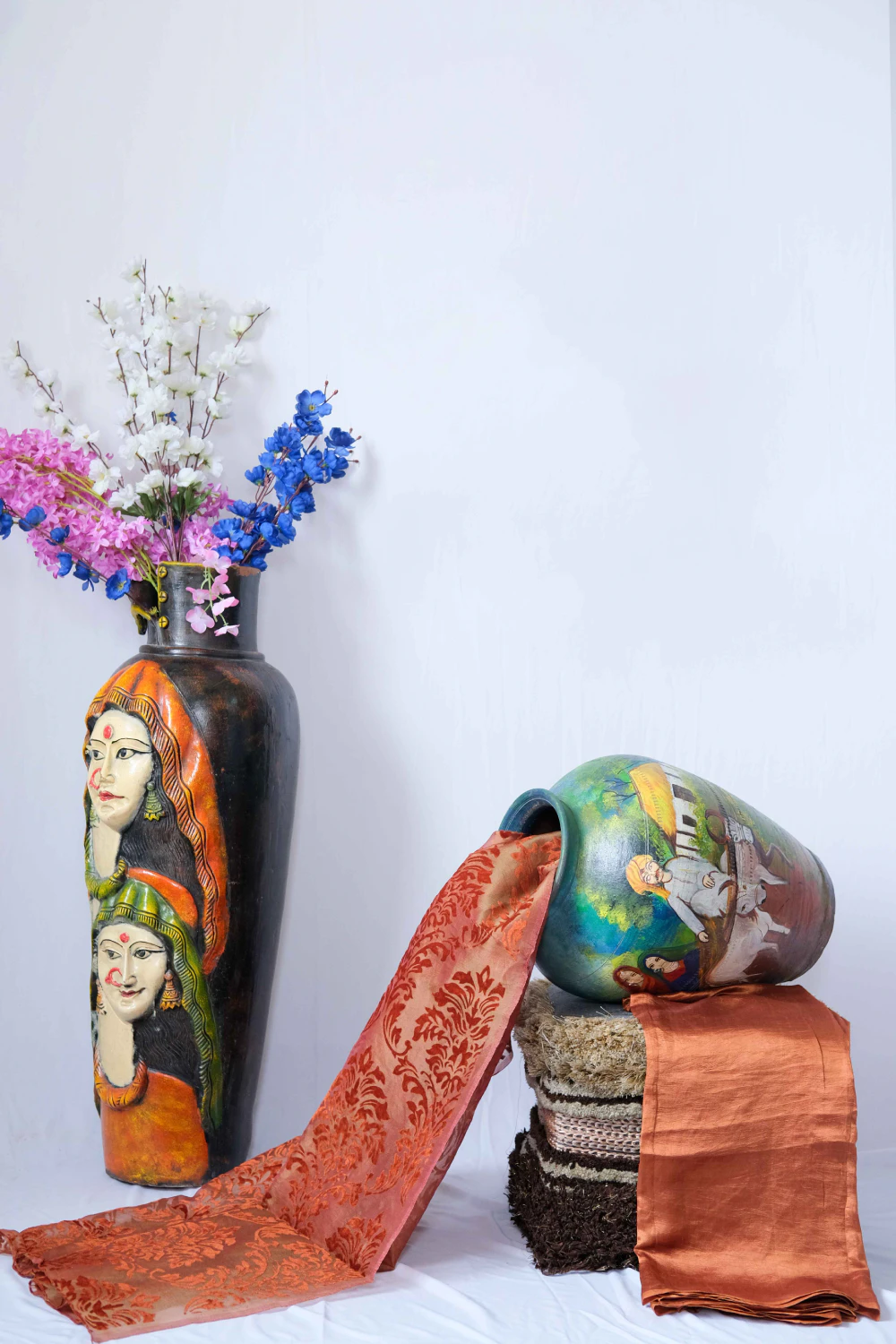 Rust red organza brasso saree