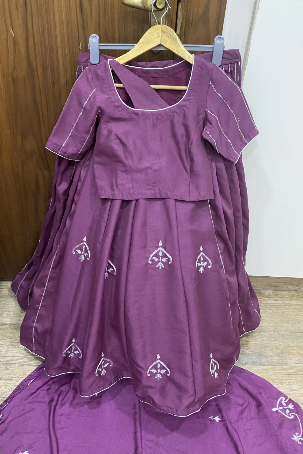 Lavender silk & muslin zardose lehenga set