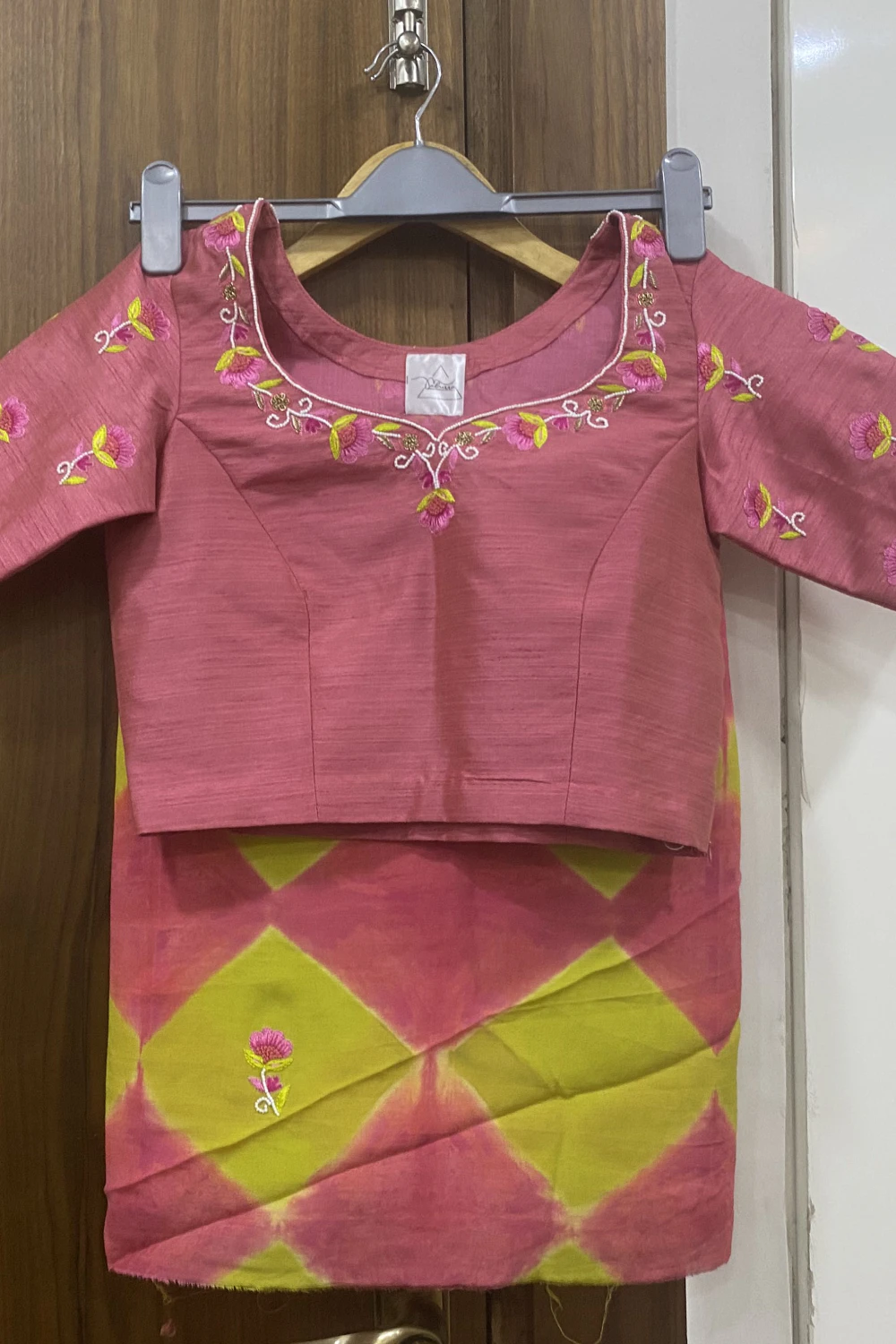 Mustard & Peach Handblocked Print Muslin Saree