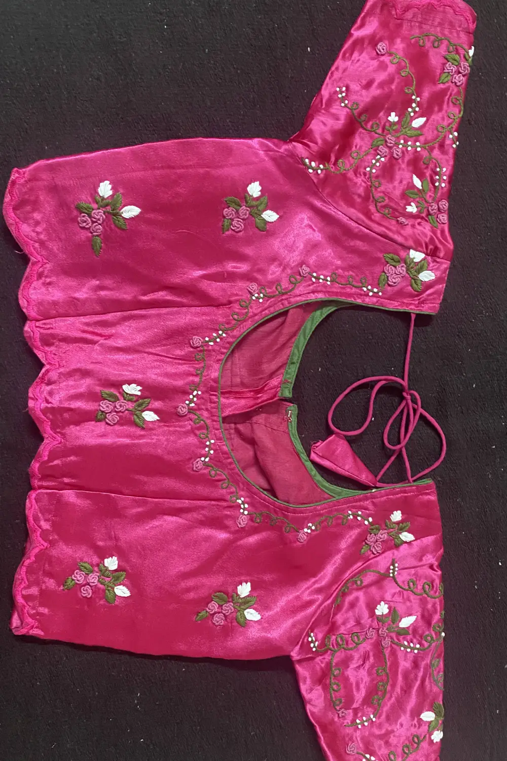 Rani Pink Gaji Silk Threadwork Lehenga Set