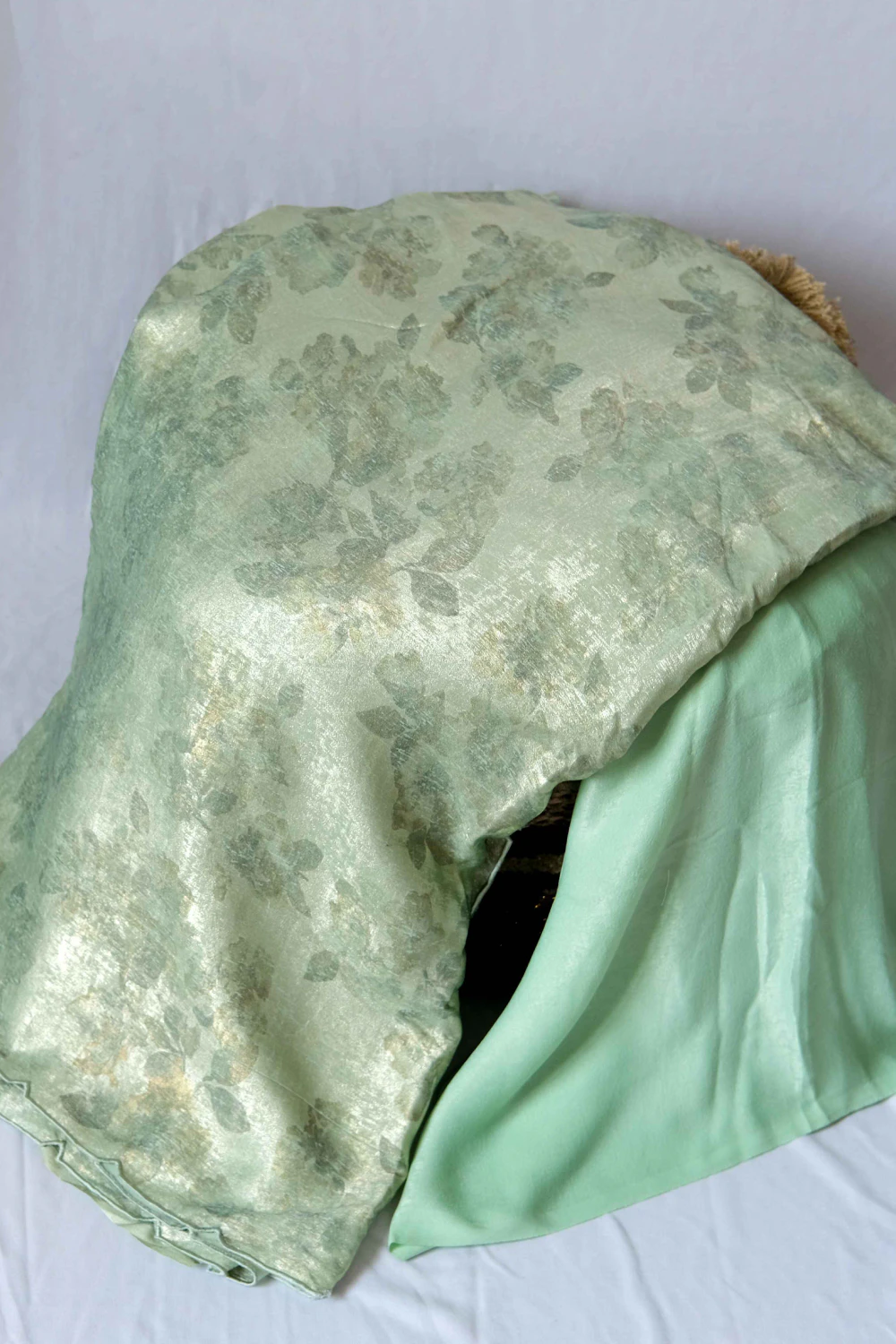 Mint green shimmer printed saree