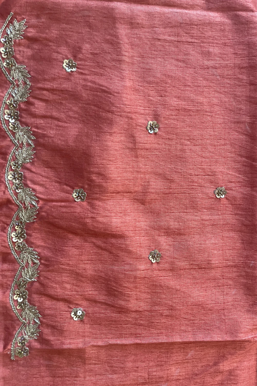 Rust orange muslin silk zardose handwork saree