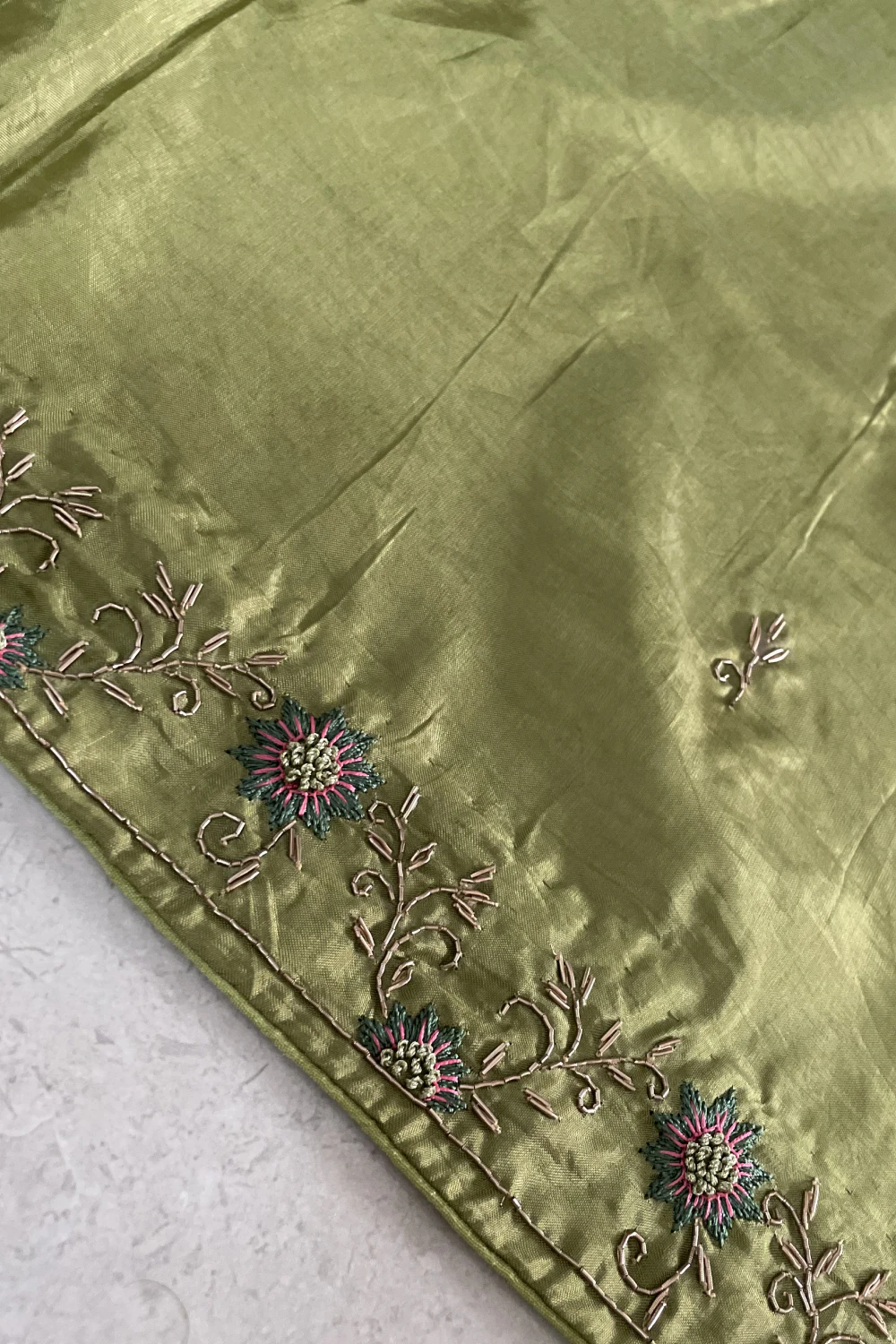 Parrot green textured chanderi silk zardose lehenga set