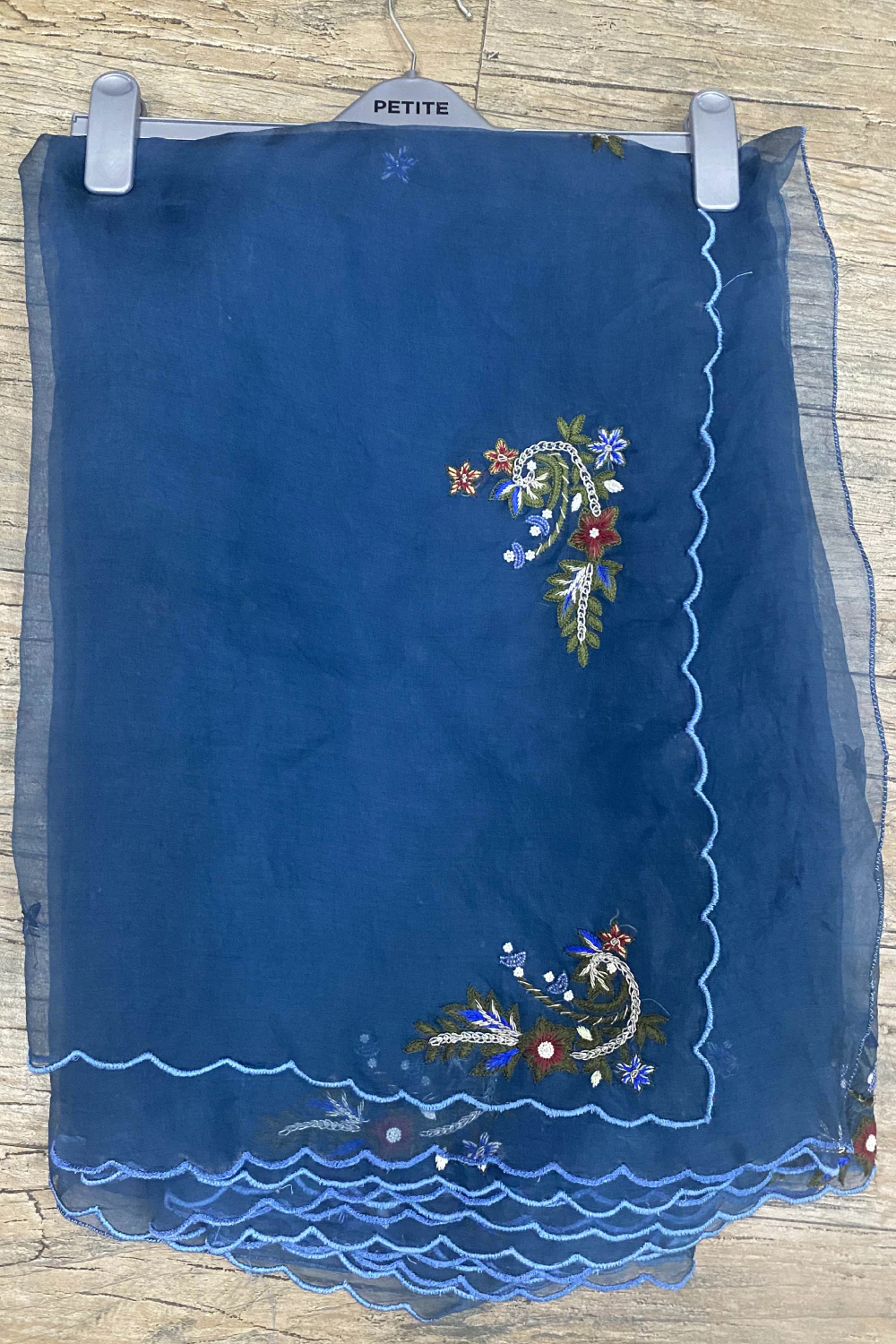 Peacock Blue Pure Organza Handwork Saree