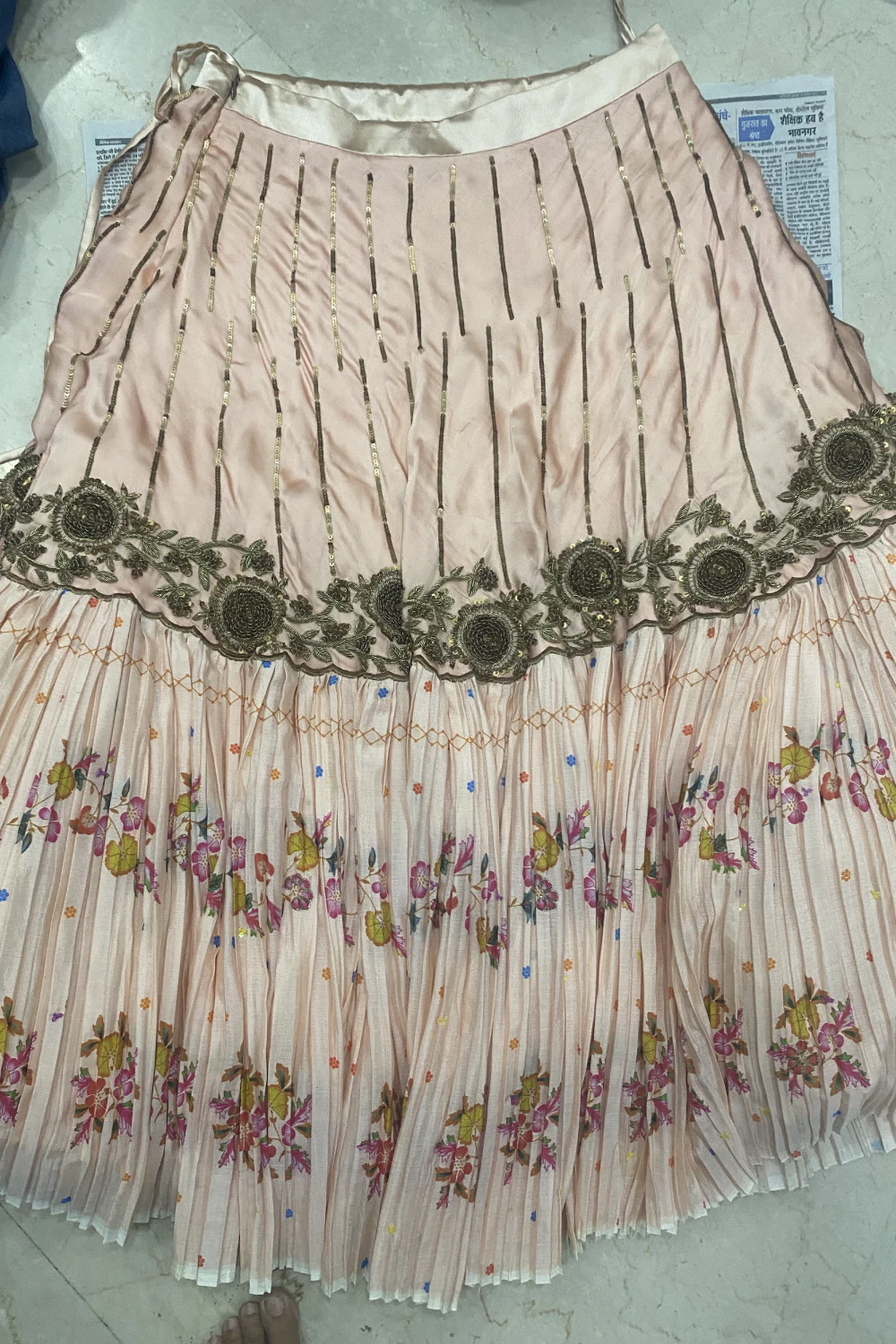 Peach Half n Half Silk Zardose Lehenga Set