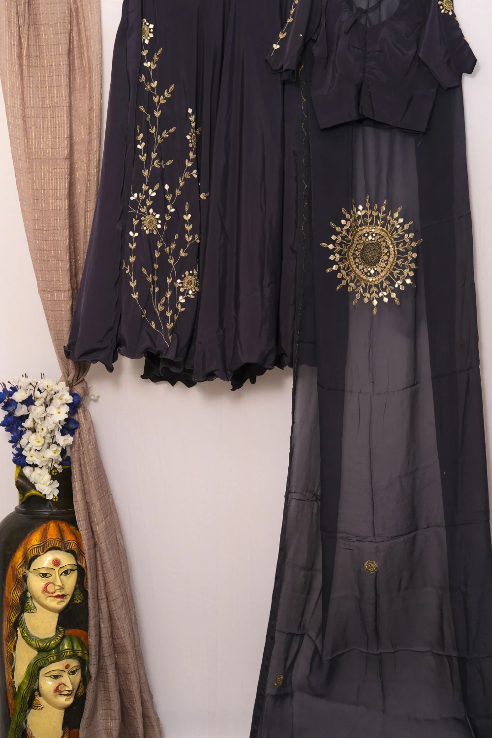 Navy Blue Silk Zardose Lehenga
