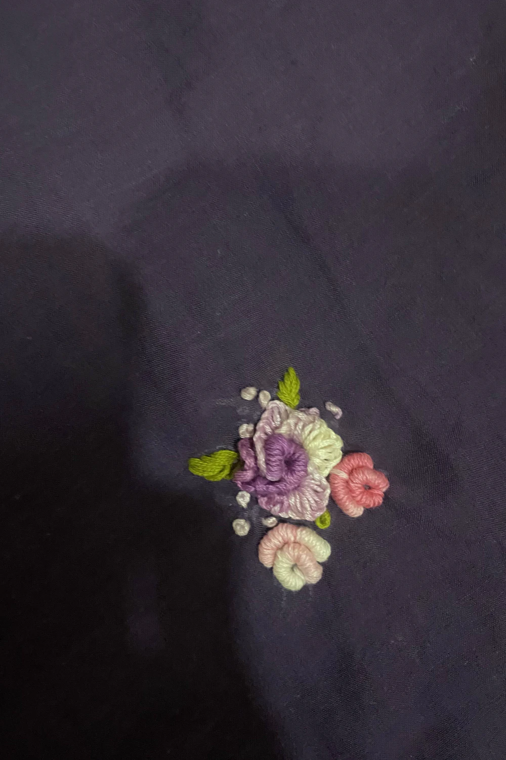 purple muslin silk thread work saree
