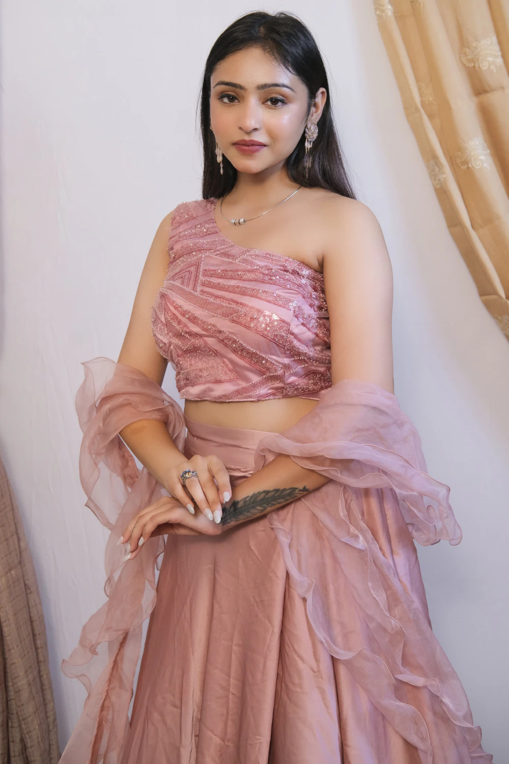 mauve net & satin lehenga set