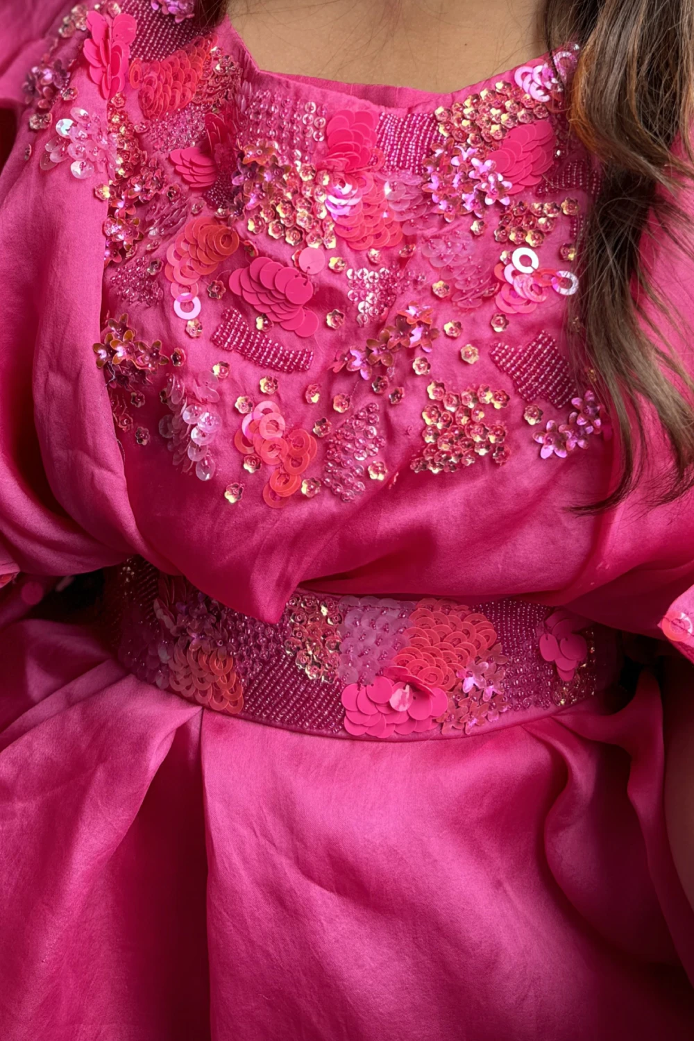 rani pink pure organza handwork sharara set