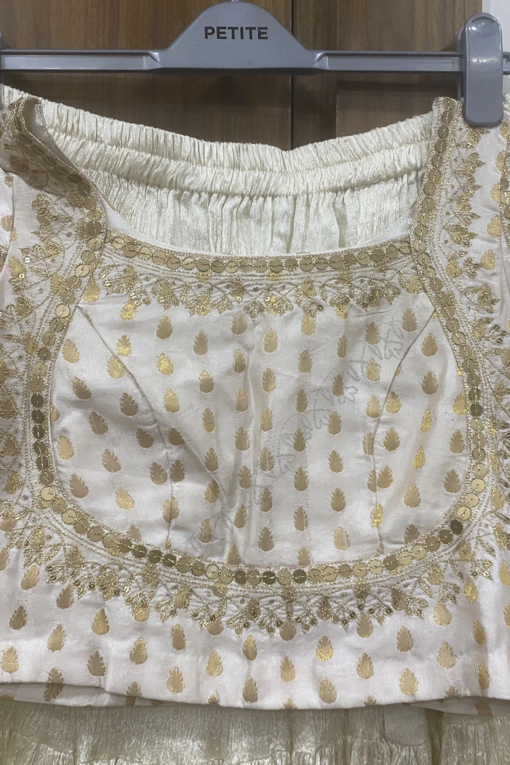 Cream crushed & silk kasab handwork lehenga set