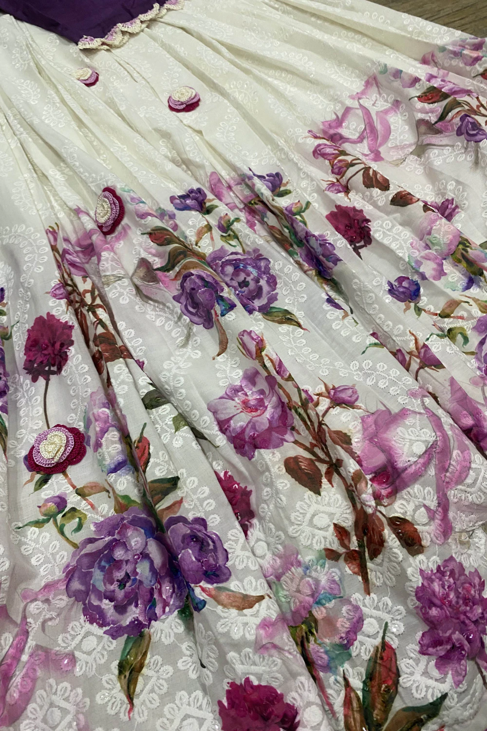 Purple & White Cotton Crocio Handwork Lehenga set
