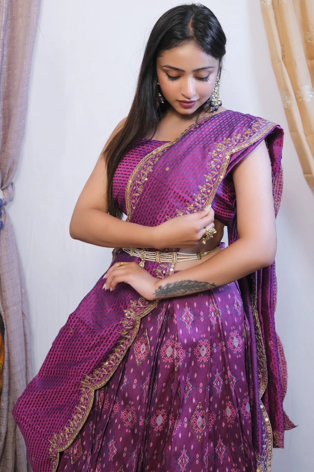 Purple silk & chanderi kasab work lehenga set