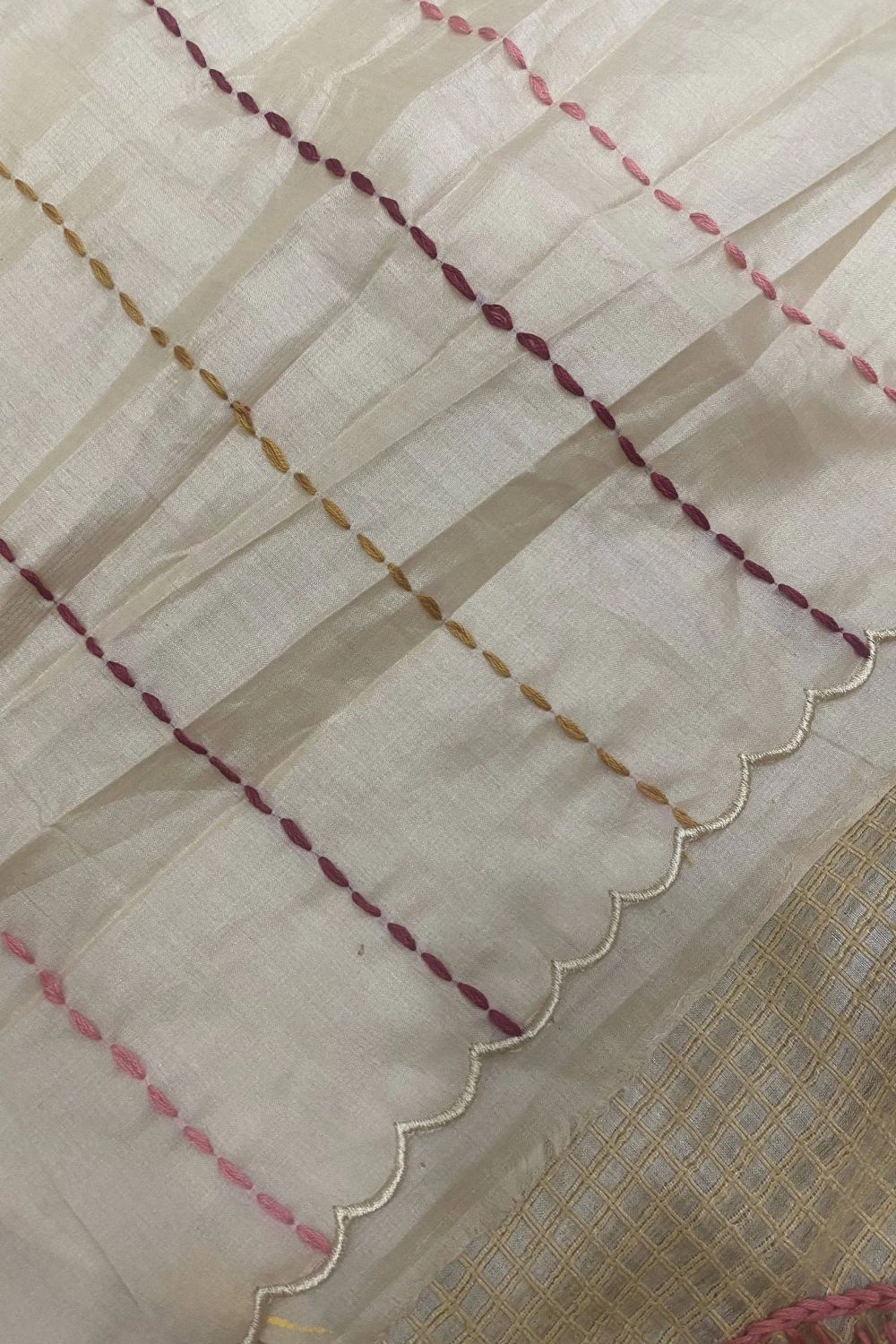 Pure Tussar Silk Thread Work Saree