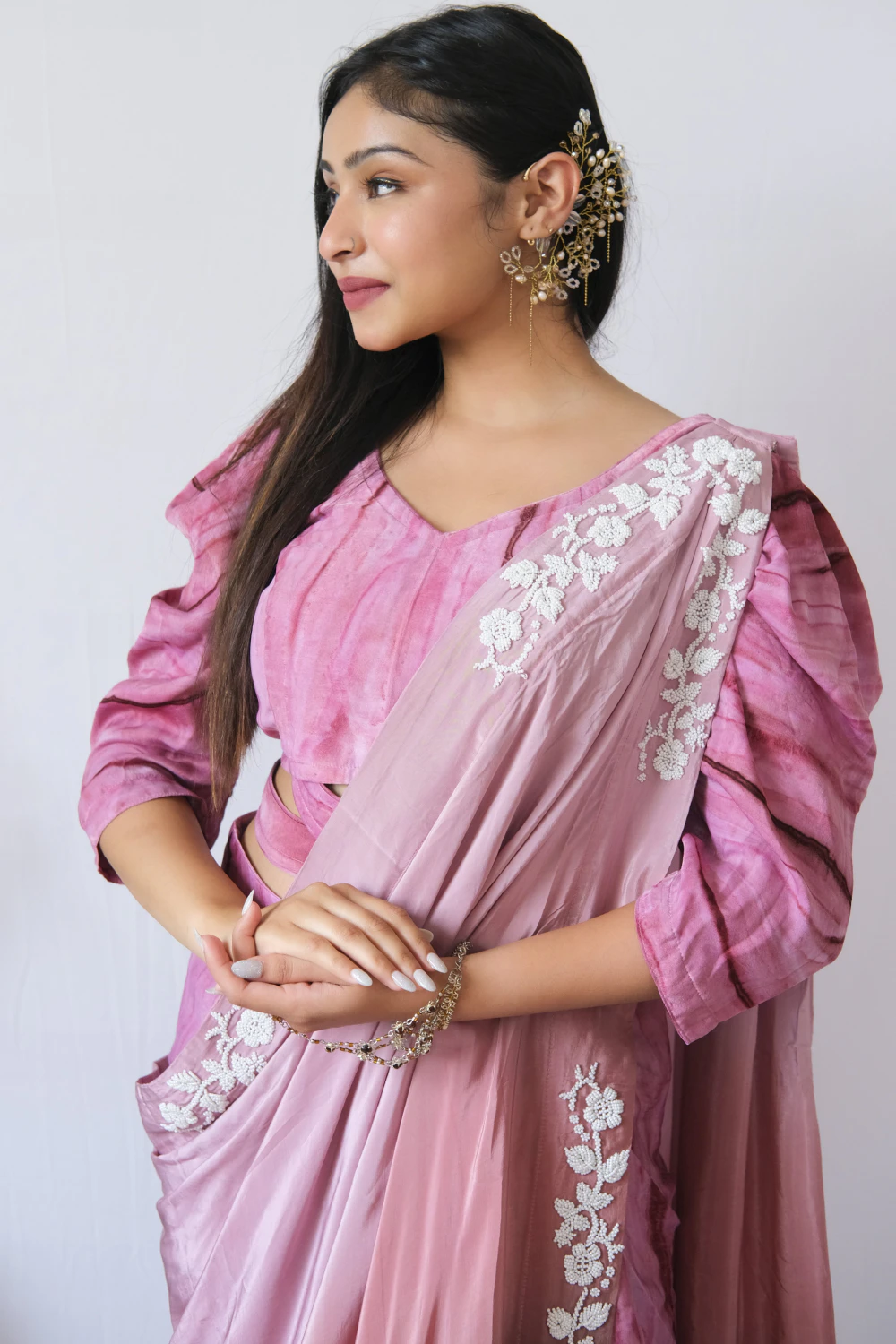 Onion pink draped dhoti set