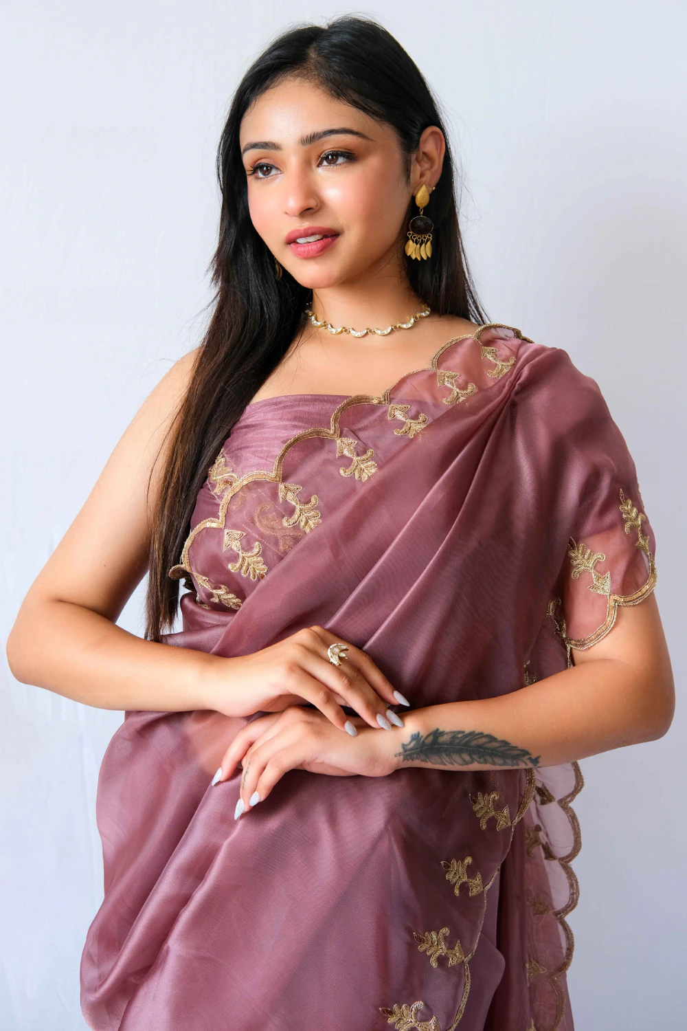 Mauve jute silk zardose handwork saree