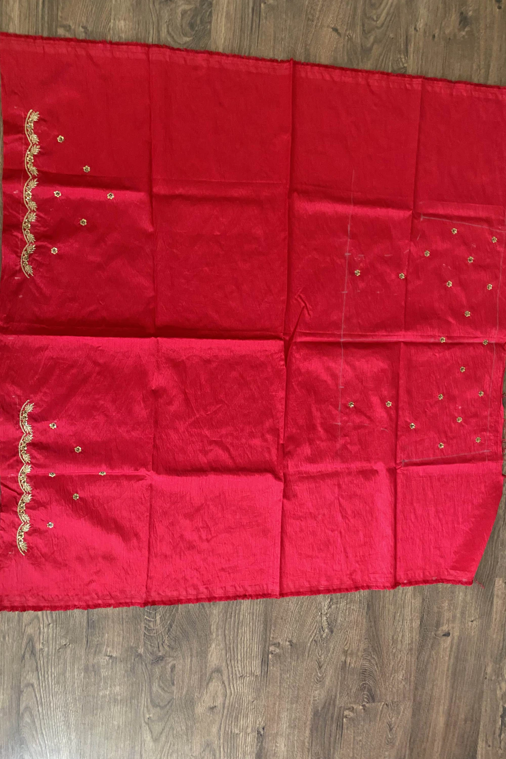 Rani pink & red ombre dyed pure muslin zardose handwork saree