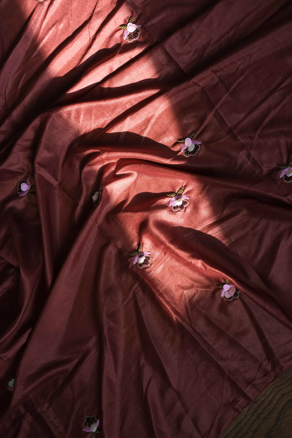 rust jute silk mixed  handwork saree