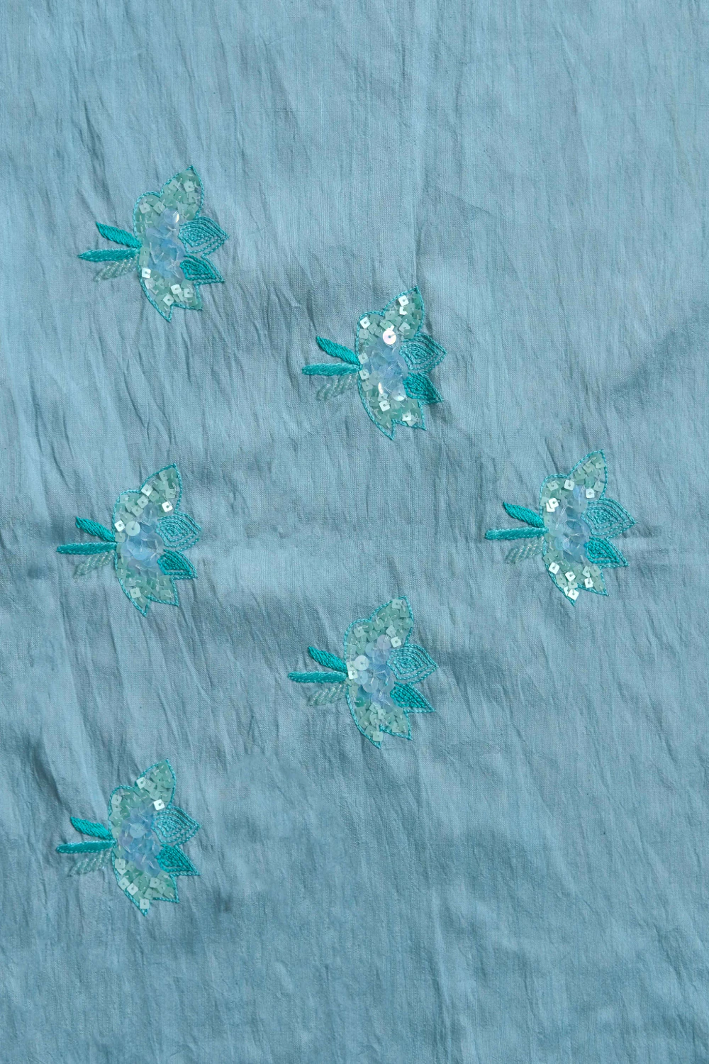 Ice blue abu dai mixed handwork saree