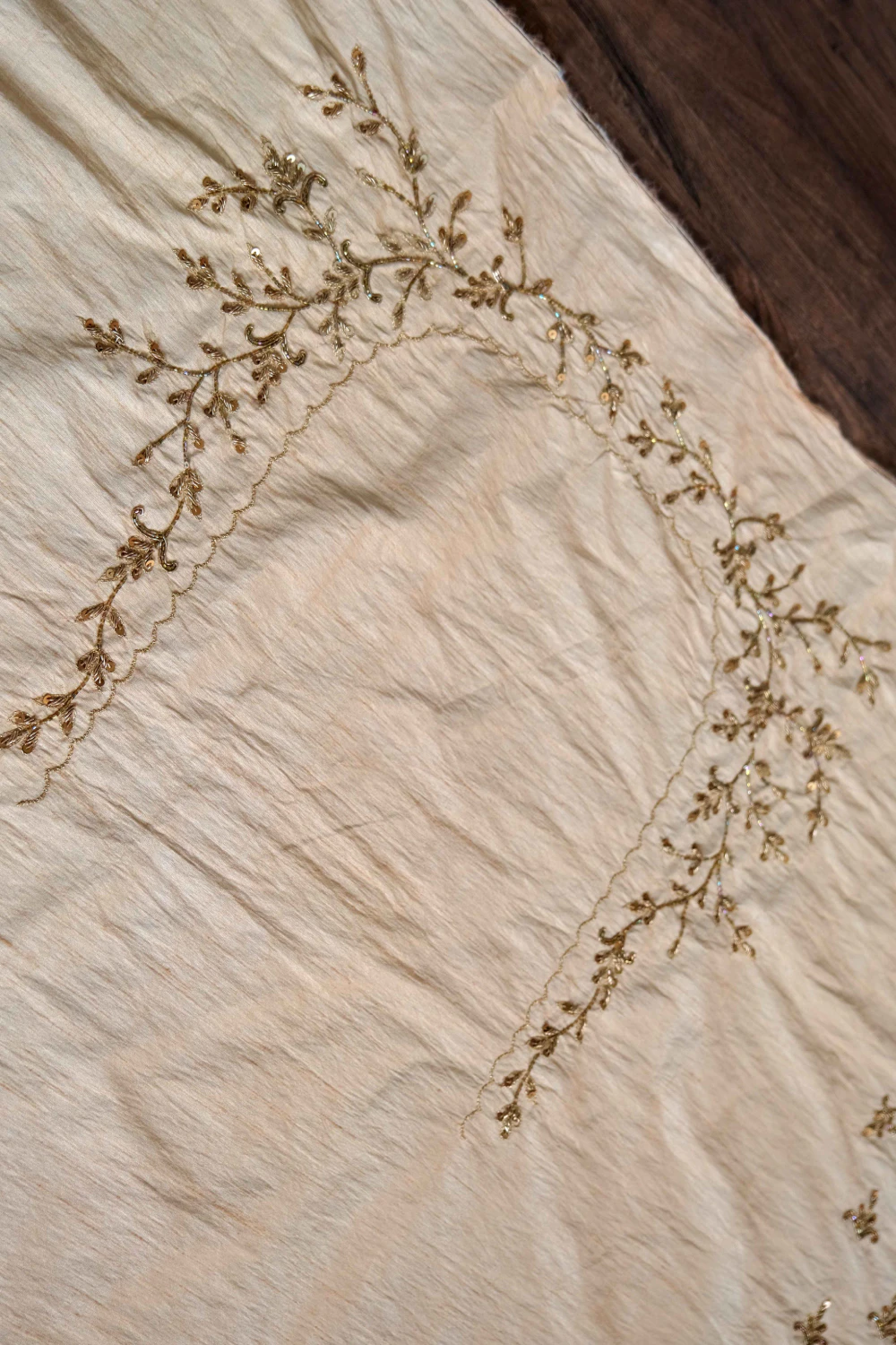 Gold stripe tissue handwork saree