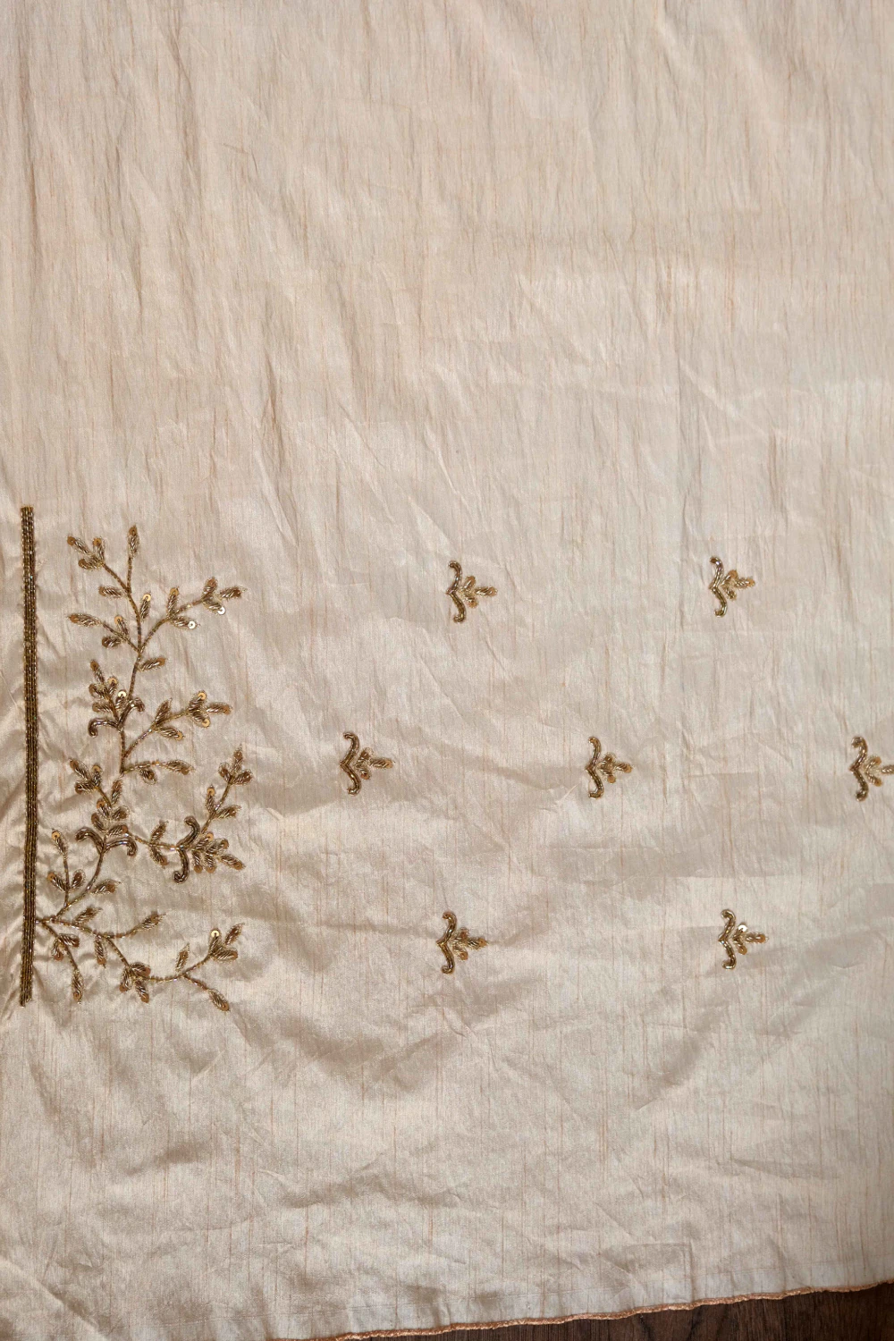Gold stripe tissue handwork saree
